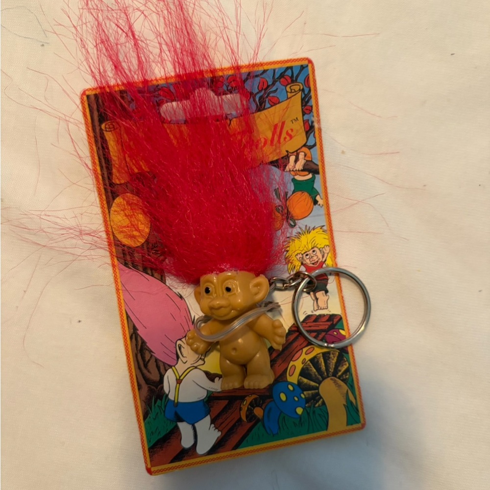 Vintage Russ Troll Keychain Red Hair Nude Troll Doll 1990s Original Card